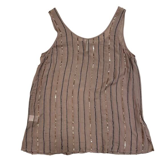 Michael Stars 100% Silk Beaded Tank Top L | Sheer Bronze Nude, Sequins, NWOT - Picture 2 of 6